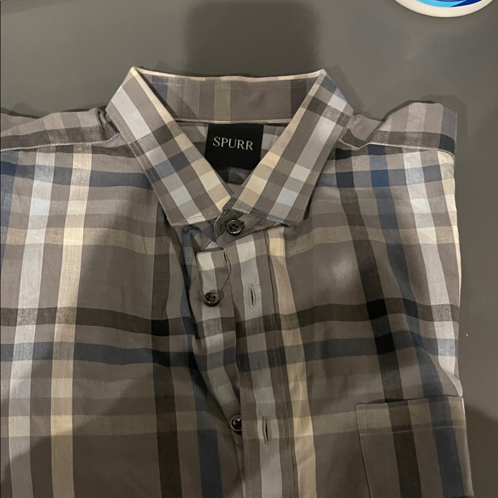 Pur Men's Blue and Gray Plaid Button Down Shirt